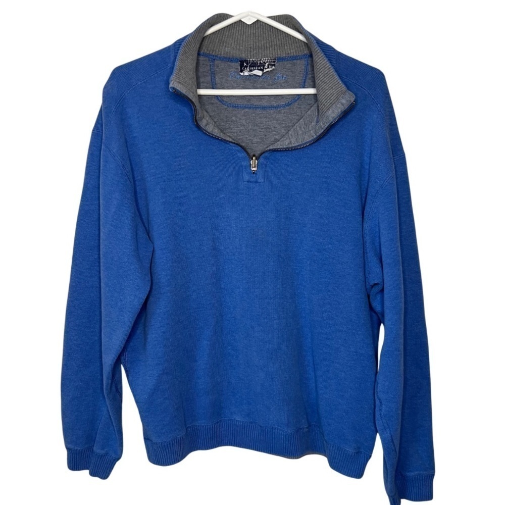 Caribbean Joe Blue Vintage Cotton 1/4 Zip Pullover Size Large